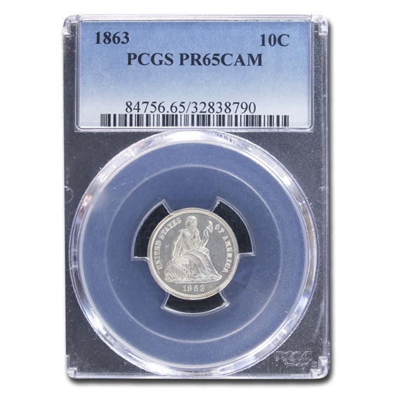 1863 Liberty Seated Dime PR-65 Cameo PCGS 1863 Liberty Seated Dime PR-65 Cameo PCGS
